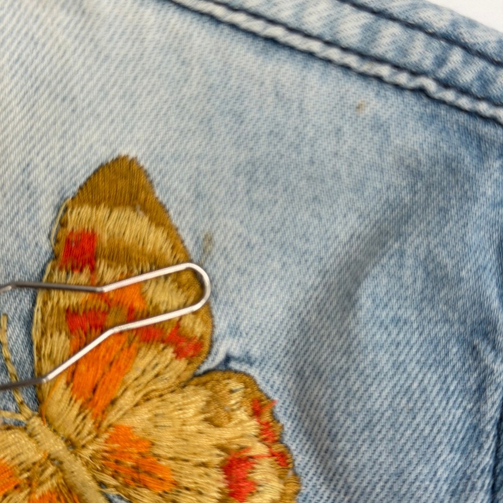 Driftwood Olivia Embroidered Denim Western Shirt LRG Floral Butterfly Pearl Snap - Picture 10 of 12